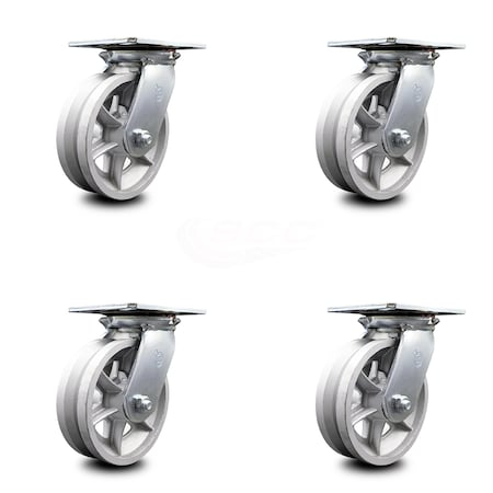 Service Caster 6 Inch Heavy Duty V Groove Semi Steel Caster Set with Roller Bearings, 4PK SCC-35S620-VGR-4